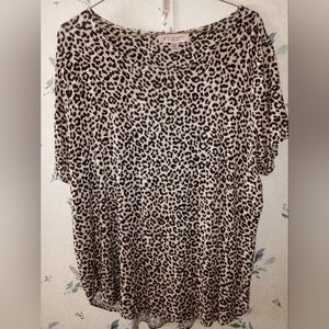 Philosopy Rayon Black and Cream Animal Print Short Sleeve Blouse Size 1XL